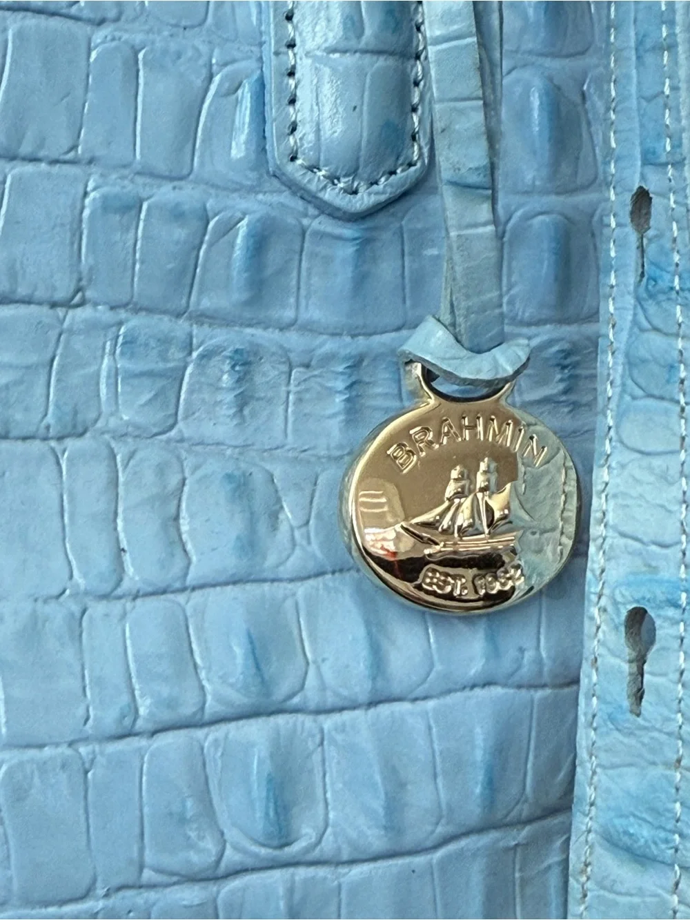 Brahmin Sky Blue Croc-Embossed Satchel